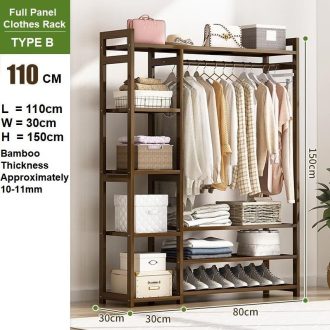 Bamboo Clothes Rack Garment Closet Storage Organizer Hanging Rail Shelf Dress room
