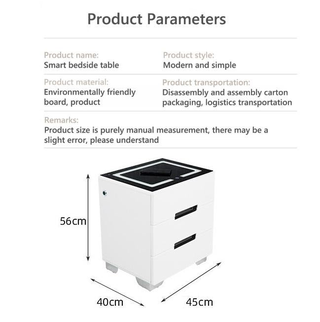 Smart Bedside Tables Side 3 Drawers Wireless Charging Nightstand LED Light USB Connection – Right Hand