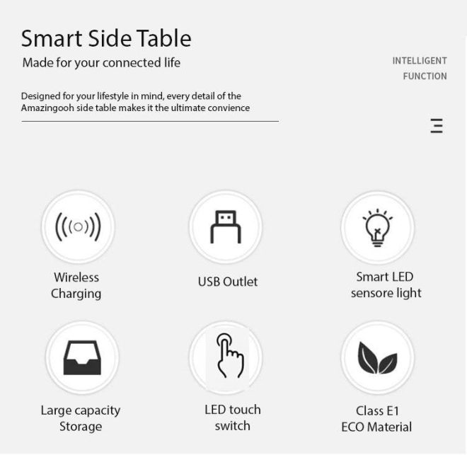 Smart Bedside Tables Side 3 Drawers Wireless Charging USB Nightstand LED Light AU – Left Hand
