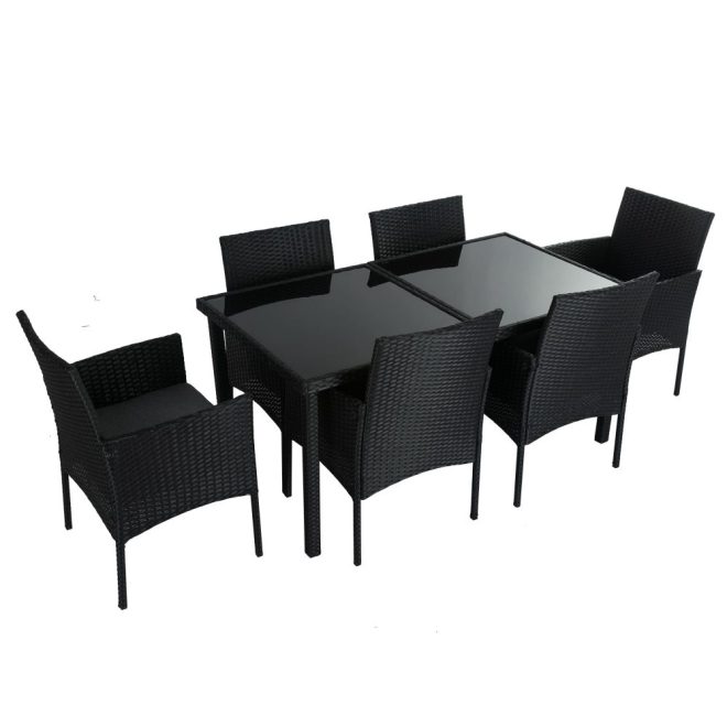 Outdoor Minimalist Wicker 6-Seater Dining Set – Black