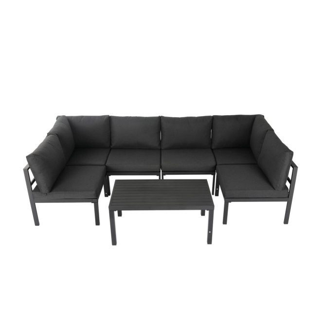Outdoor Minimalist Lounge Set – Charcoal Grey, 2 X Corner sofa + 4 X Armless Sofa + 1 X Coffee Table