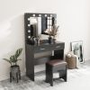 Fidel Vanity Set with Cushioned Stool and Lighted Mirror – Black