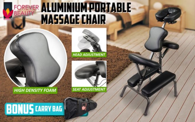 Portable Beauty Massage Foldable Chair Table Therapy Waxing Aluminium – Black