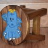 Children’s Wooden Stool Blue Baby ELEPHANT Themed Chair Toddlers Step sitting Stool
