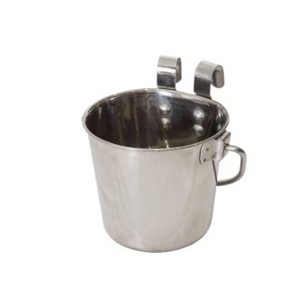 2 x 1.9L Stainless Steel Pet Parrot Feeder Bowl Water Bowls Flat Sided Bucket with Riveted Hooks