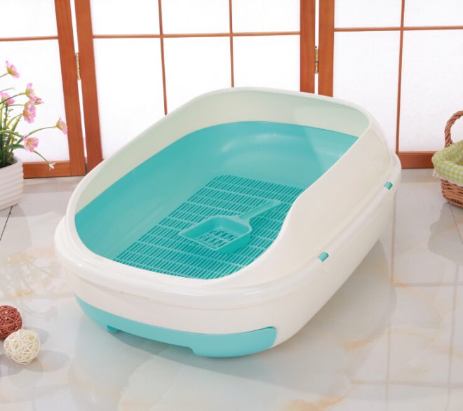 Large Portable Cat Toilet Litter Box Tray with Scoop and Grid Tray – Green
