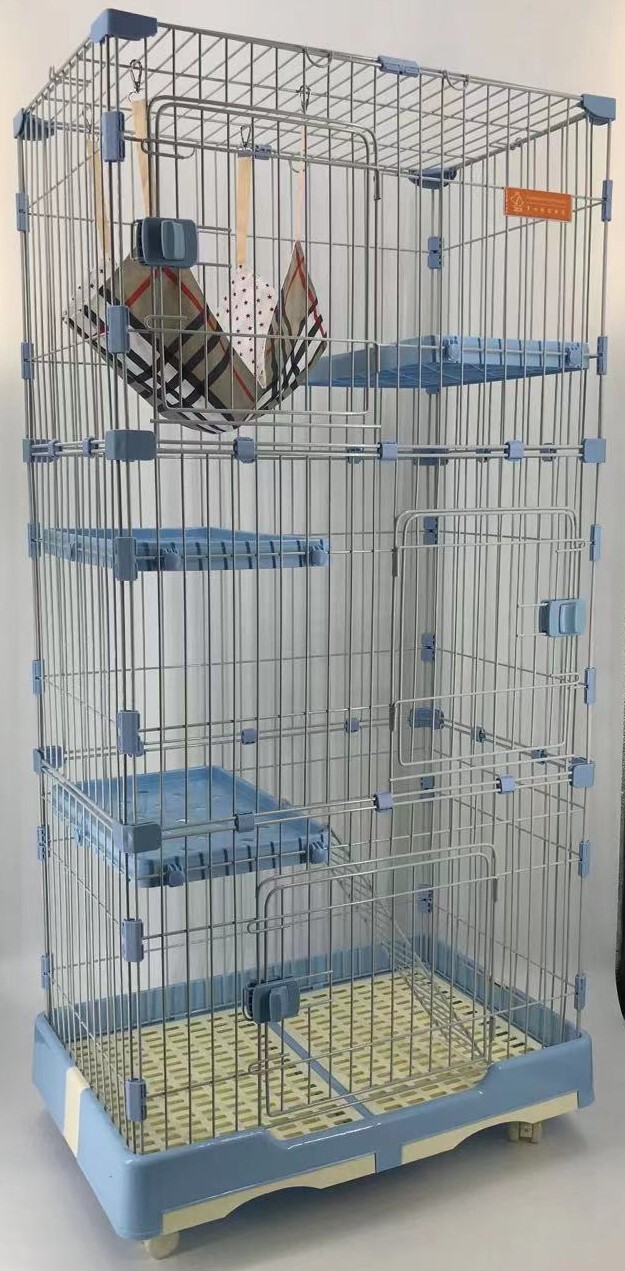 146 cm Pet 4 Level Cat Cage House With Litter Tray & Wheel 72x47x146 cm – Blue