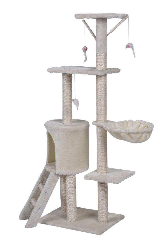 138cm Cat Scratching Post Tree Post House Tower with Ladder – Beige