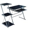 Metal and Tempered Glass Computer Desk Laptop Writing Desk Gaming Table with Storage Shelves