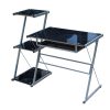 Metal and Tempered Glass Computer Desk Laptop Writing Desk Gaming Table with Storage Shelves