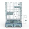 134 cm Pet 3 Level Cat Cage House With Litter Tray And Storage Box – Blue