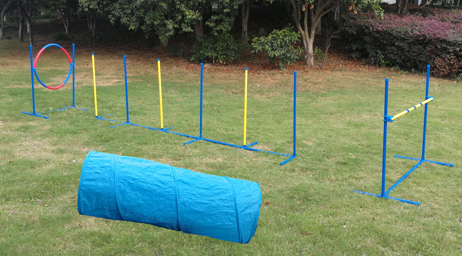 Portable Dog Puppy Training Practice Weave Poles Agility Post Exercise Tunnel Jump Tyre Set