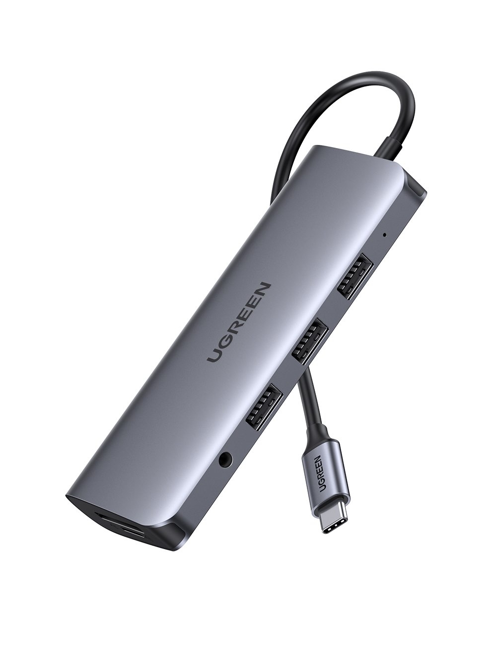 USB-C To 3*USB 3.0 A+HDMI+VGA+RJ45 Gigabit+SD/TF+AUX3.5mm+PD Converter Gray with PD 80133