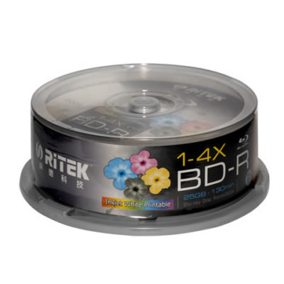 Ritek Blu-Ray BD-R 2X 25GB 130Min White Top  Printable – 25