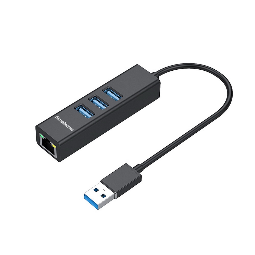 CHN420 Aluminium 3 Port SuperSpeed USB HUB with Gigabit Ethernet Adapter Black