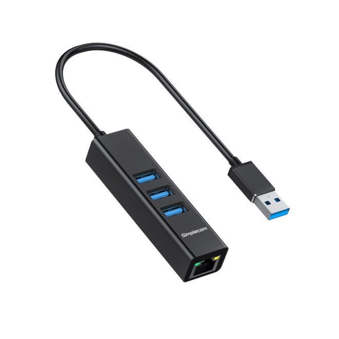 CHN420 Aluminium 3 Port SuperSpeed USB HUB with Gigabit Ethernet Adapter Black