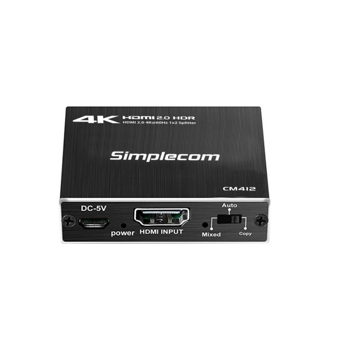 CM412 HDMI 2.0 1×2 Splitter 1 IN 2 Out 4K@60Hz HDR10 2 Port HDMI Duplicator