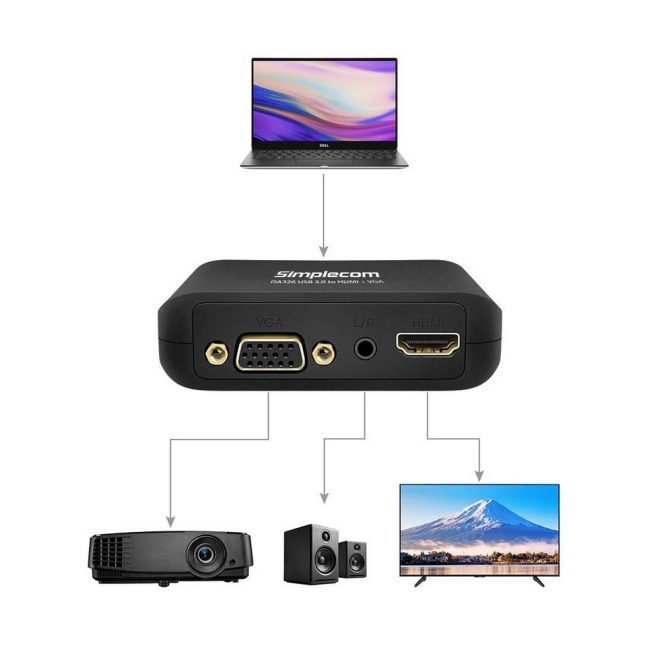 DA326 USB 3.0 to HDMI + VGA Video Adapter with 3.5mm Audio Full HD 1080p