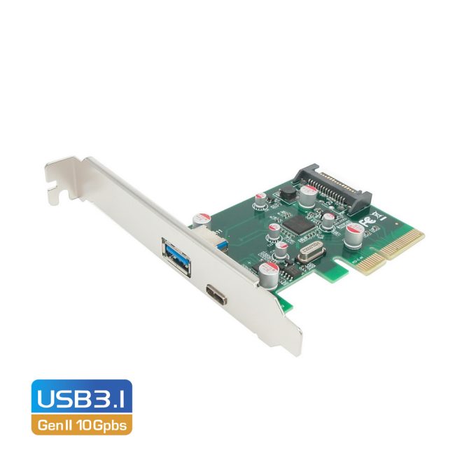 EC312 PCI-E 2.0 x4 to 2 Port SuperSpeed+ USB 3.1 Gen II 10Gpbs Type-C and Type-A Host Expansion Card