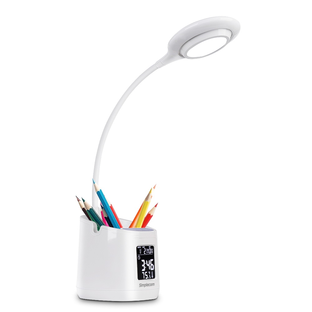 EL621 LED Desk Lamp with Pen Holder and Digital Clock Rechargeable