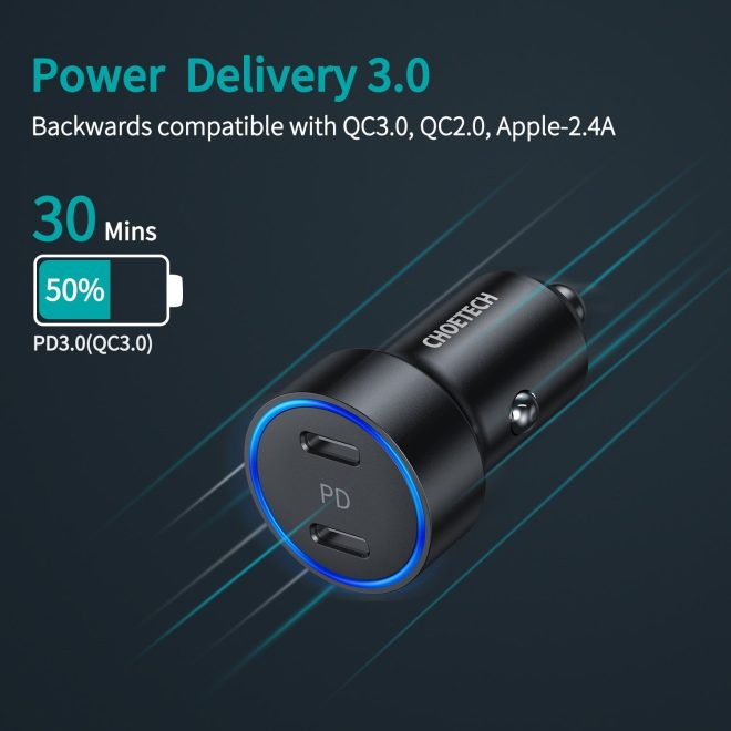 CHOETECH C0054 2-Port 40W USB-C Car Charger Adapter