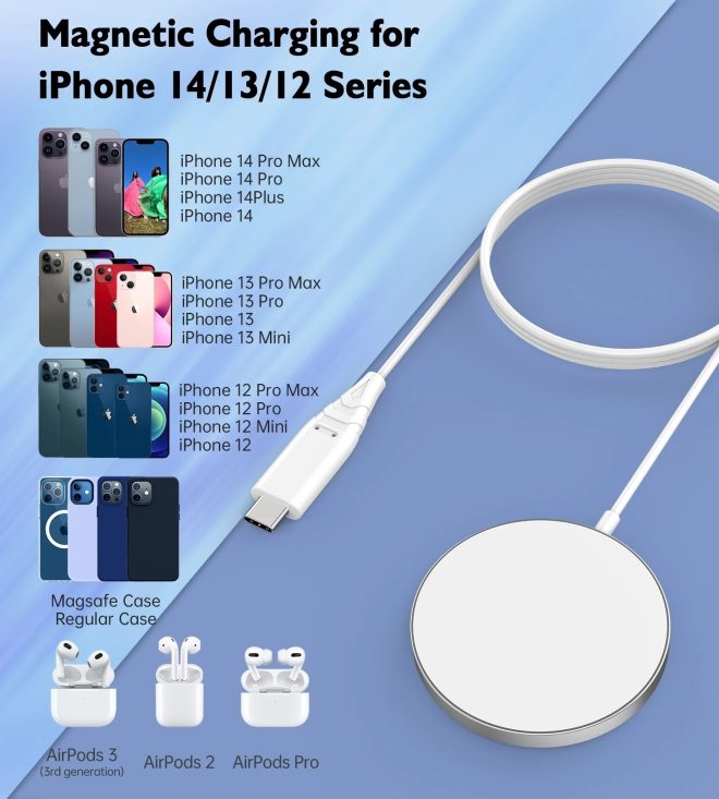 T518-F 15W Removable Wireless Magnetic Charger for iPhone12/13/14