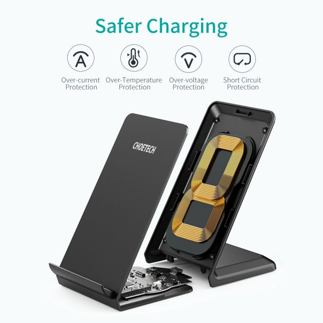 T524S 10W/7.5W Fast Wireless Charging Stand with AC Adapter