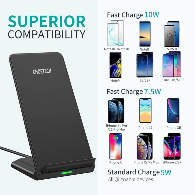T524S 10W/7.5W Fast Wireless Charging Stand with AC Adapter