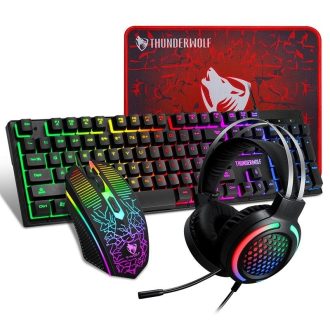 T-Wolf 4-pcs Rainbow Keyboard/Mouse/Headphone/Mouse Pad Kit Set