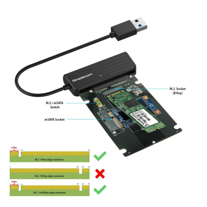 SA225 USB3.0 to mSATA + M.2 (NGFF B Key) 2 In 1 Combo Adapter