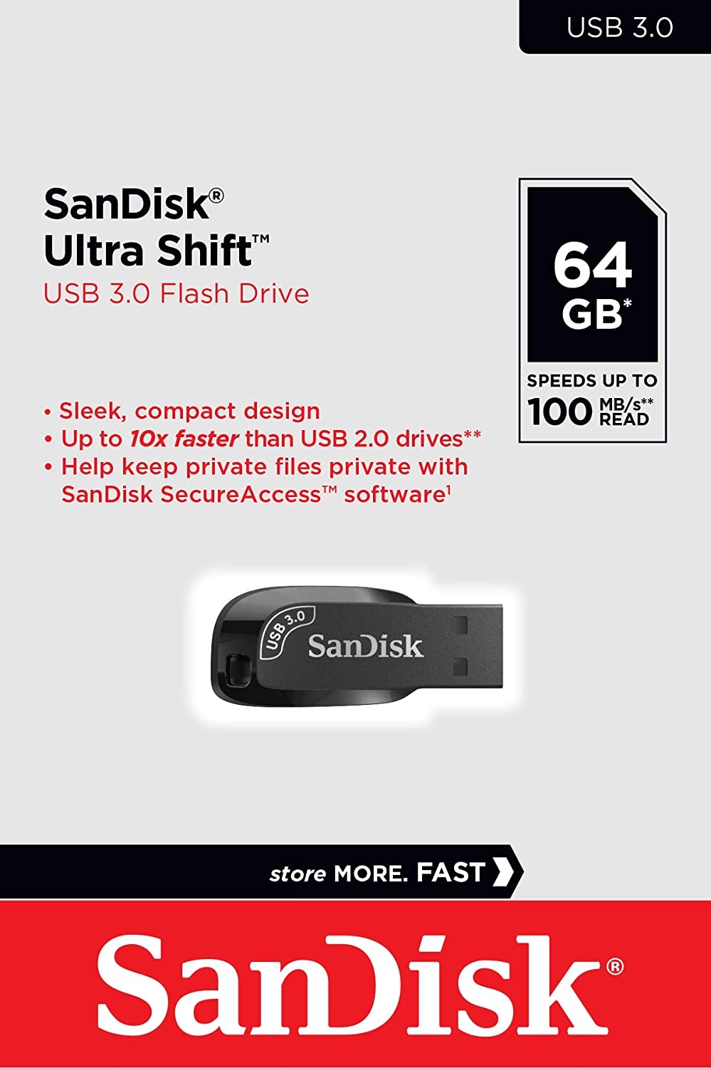 SanDisk  Ultra Shift  USB 3.0 Flash Drive SDCZ410-G46 – 64GB