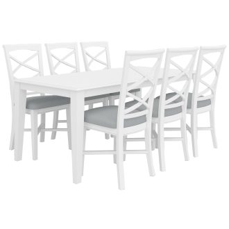 Daisy 7pc Dining Set 180cm Table 6 Chair Acacia Wood Hampton Furniture – White