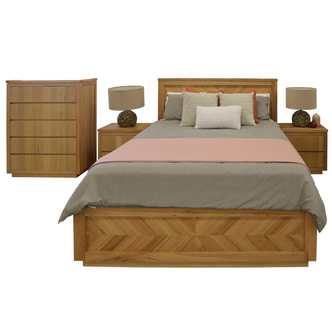Rosemallow 4pc Bed Frame Bedroom Suite Timber Bedside Tallboy Package Set – KING