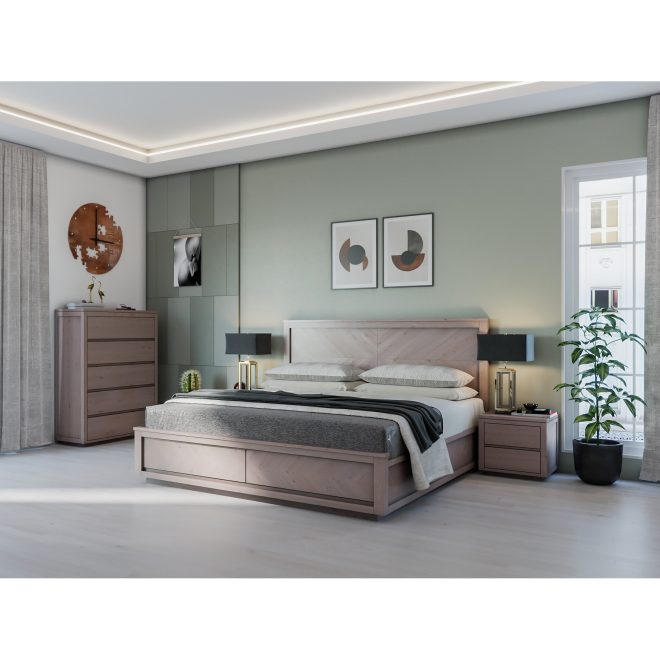 Rosemallow 4pc Bed Frame Bedroom Suite Timber Bedside Tallboy Package Set – KING