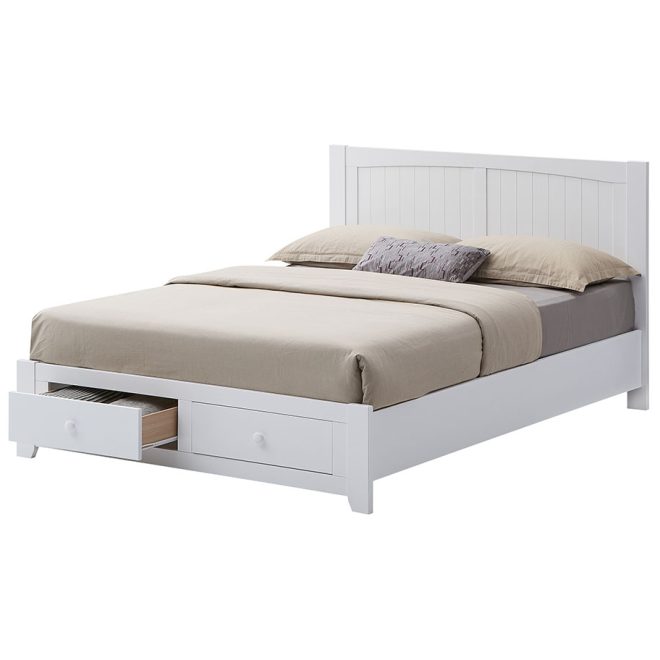 Wisteria Bed Frame Mattress Base Storage Drawer Timber Wood – White – QUEEN