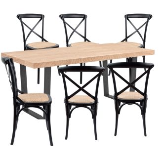 Petunia Dining Table Set Cross Back Chair Elm Timber Wood Metal Leg