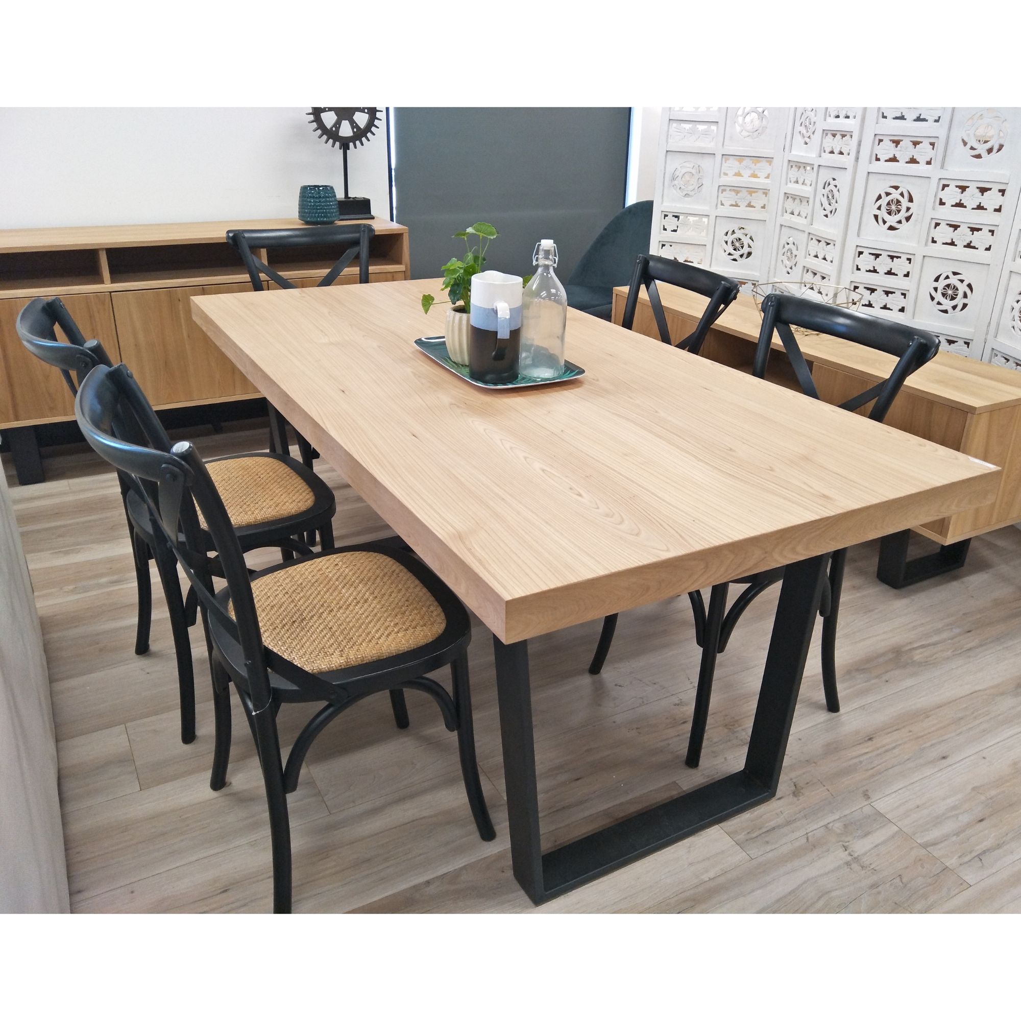 Petunia  Dining Table Elm Timber Wood Black Metal Leg – Natural – 210x100x76 cm