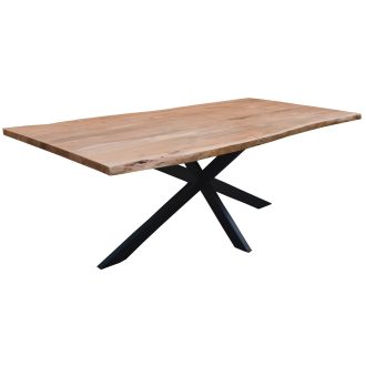 Lantana Dining Table Live Edge Solid Acacia Timber Wood Metal Leg -Natural