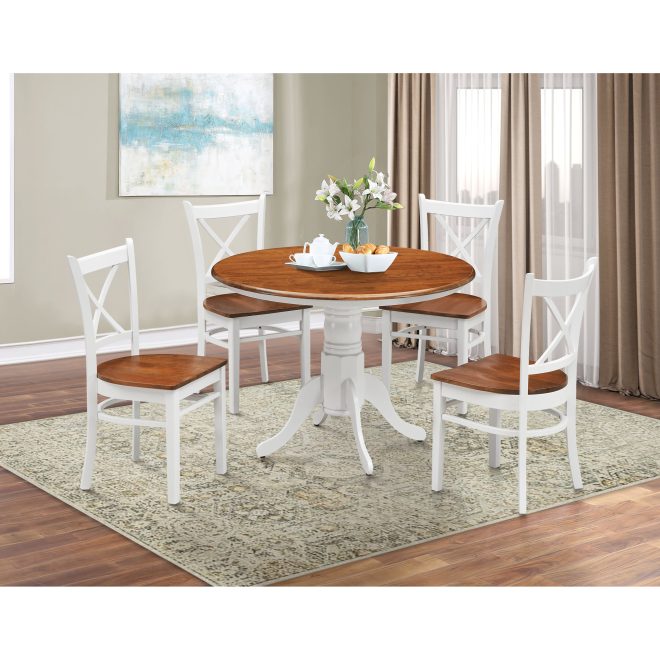 Lupin Dining Set 106cm Round Pedestral Table 4 Rubber Wood Chair – White Oak – 5