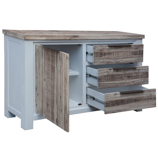 Plumeria Buffet Table Door Drawer Solid Acacia Timber – White Brush – 1 Door 3 Drawer
