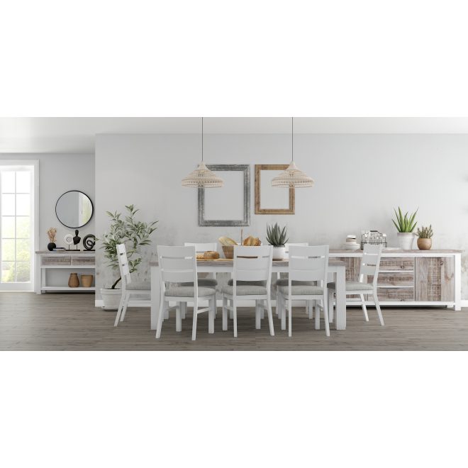 Plumeria Dining Set Table Chair Solid Acacia Wood – White Brush – 7