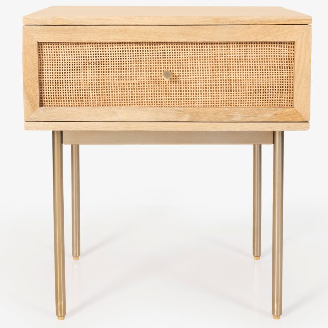 Martina Bedside Table Drawer Storage Cabinet Solid Mango Wood Rattan