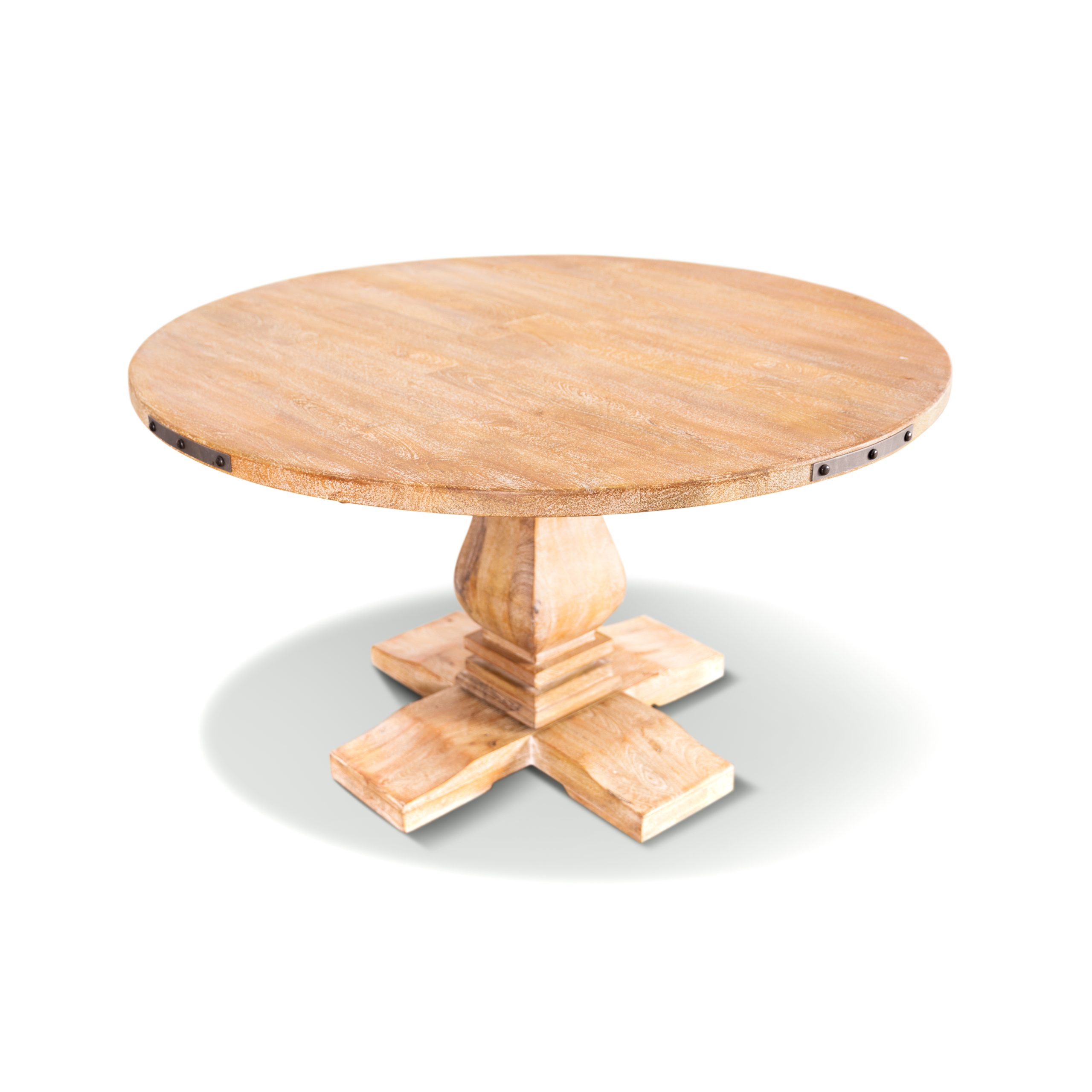 Gloriosa Round Dining Table 135cm Pedestal Solid Mango Timber Wood – Honey Wash