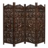 Elephant 4 Panel Room Divider Screen Privacy Shoji Timber Wood Stand – Burnt