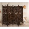 Elephant 4 Panel Room Divider Screen Privacy Shoji Timber Wood Stand – Burnt