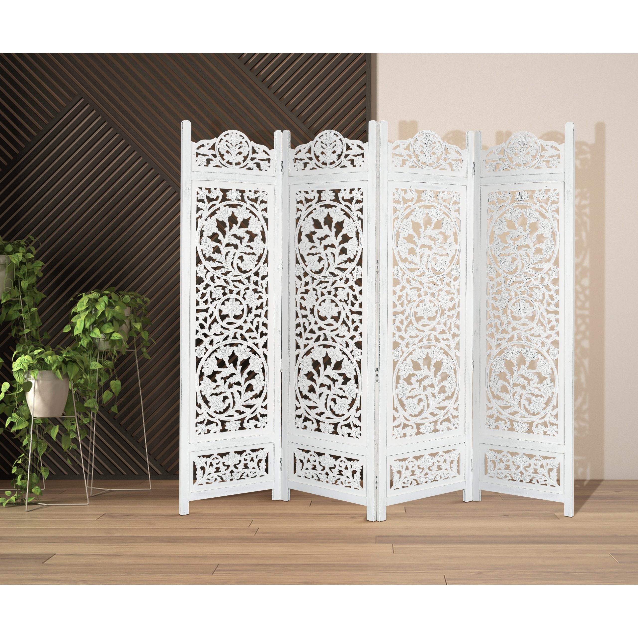 Koch 4 Panel Room Divider Screen Privacy Shoji Timber Wood Stand – White