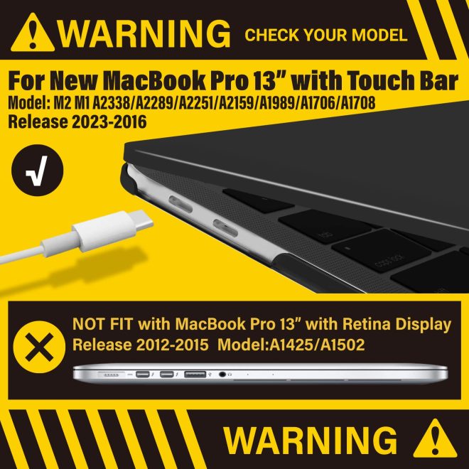 MacBook Pro 13 inch 2020 Release A2251 A2289 A2338 Matte Shell Case Keyboard Cover Touch Bar – Black