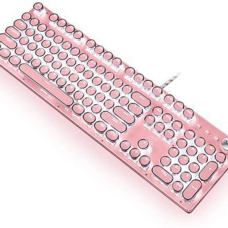 Pink Gaming Mechanical Keyboard Green Switches, White Backlight, USB Wired Laptop Desktop Computer
