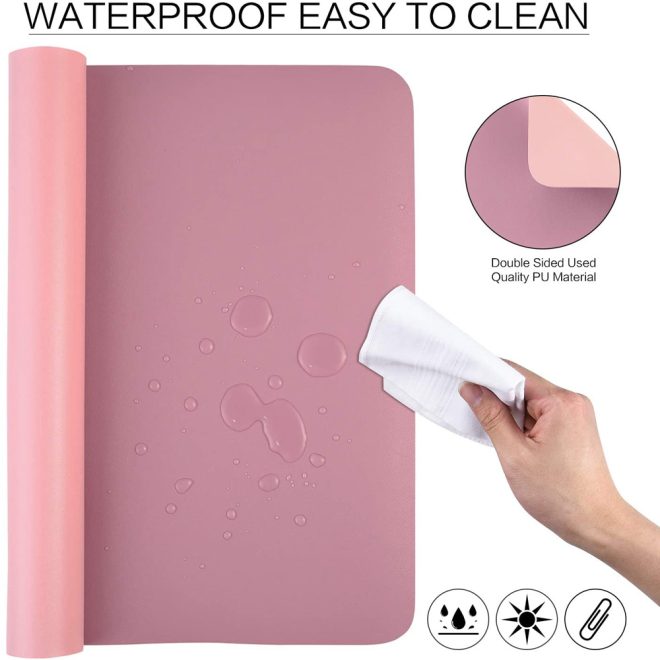 Dual Side Office Desk Pad Waterproof PU Leather Computer Mouse Pad – 120×60 cm, Pink