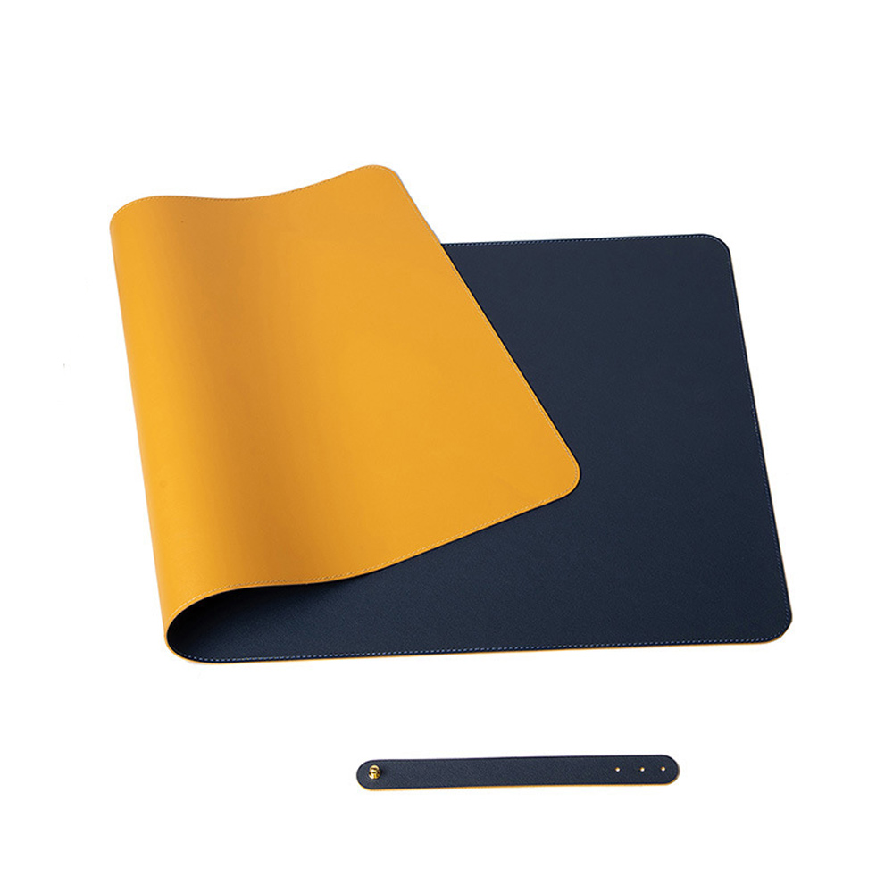 Dual Side Office Desk Pad Waterproof PU Leather Computer Mouse Pad – 90×45 cm, Dark Blue